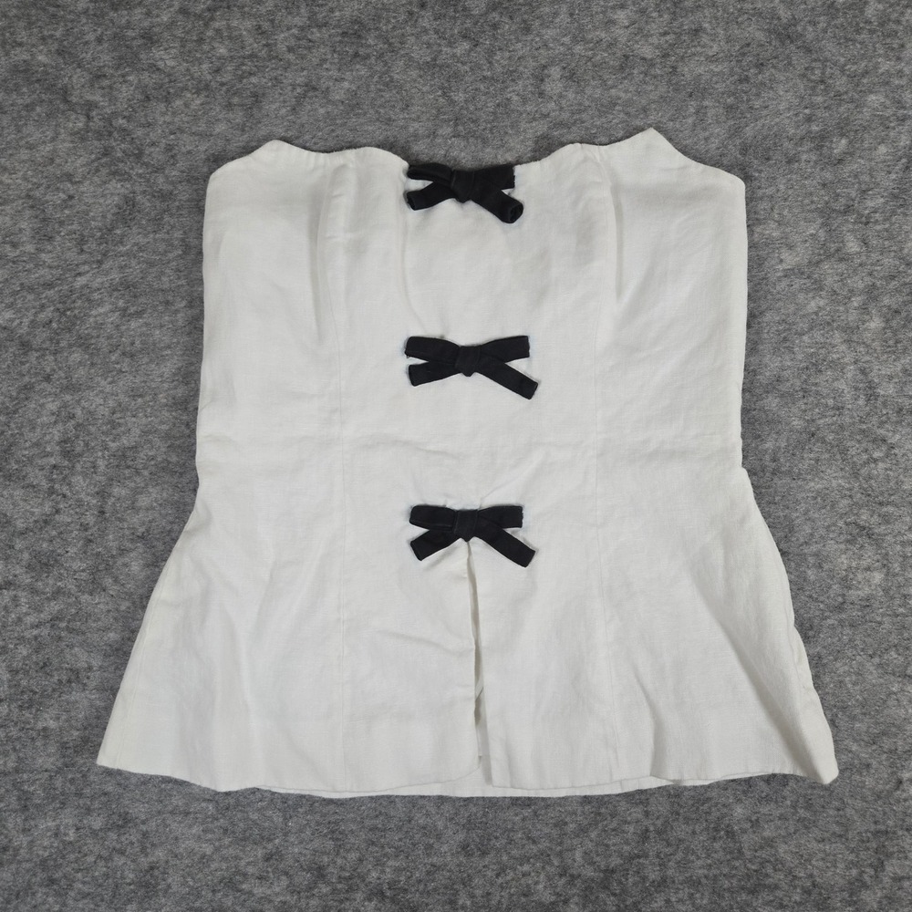 Reformation Womens White Bow Peplum Strapless Linen Tube Top 4